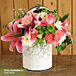 Beautiful Mixed Flowers In Round Box