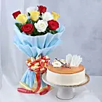 Fathers Day Mixed Rose Bouquet and Butterscotch Cake