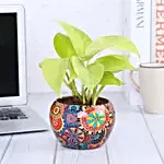 Money Plant In Colourfull Rajwada Printed Pot