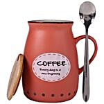 Coffee Printed Mug With Lid & Spoon