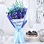 Personalised Birthday Orchid Bouquet & Chocolate Cake