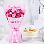 Personalised Birthday Rose Bouquet & Creamy Cake