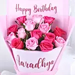 Personalised Birthday Rose Bouquet & Creamy Cake