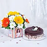 Personalised Photo Floral Vase & Chocolate Cake