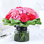 Mixed Carnations & Pink Roses Glass Vase