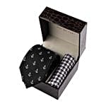 Black Anchor Tie & Pocket Square Set