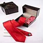 Bold Red Tie & Printed Pocket Square Set
