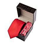 Bold Red Tie & Printed Pocket Square Set