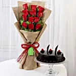 12 Layered Red Roses Bouquet & Truffle Cake