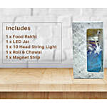 Foodie Brother Rakhi & Chocolate String Light Jar