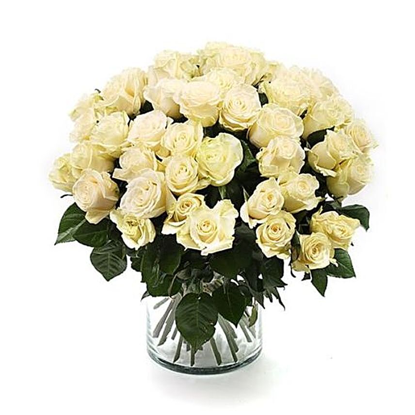 White Roses In Vase:Funeral Flowers to Saudi Arabia