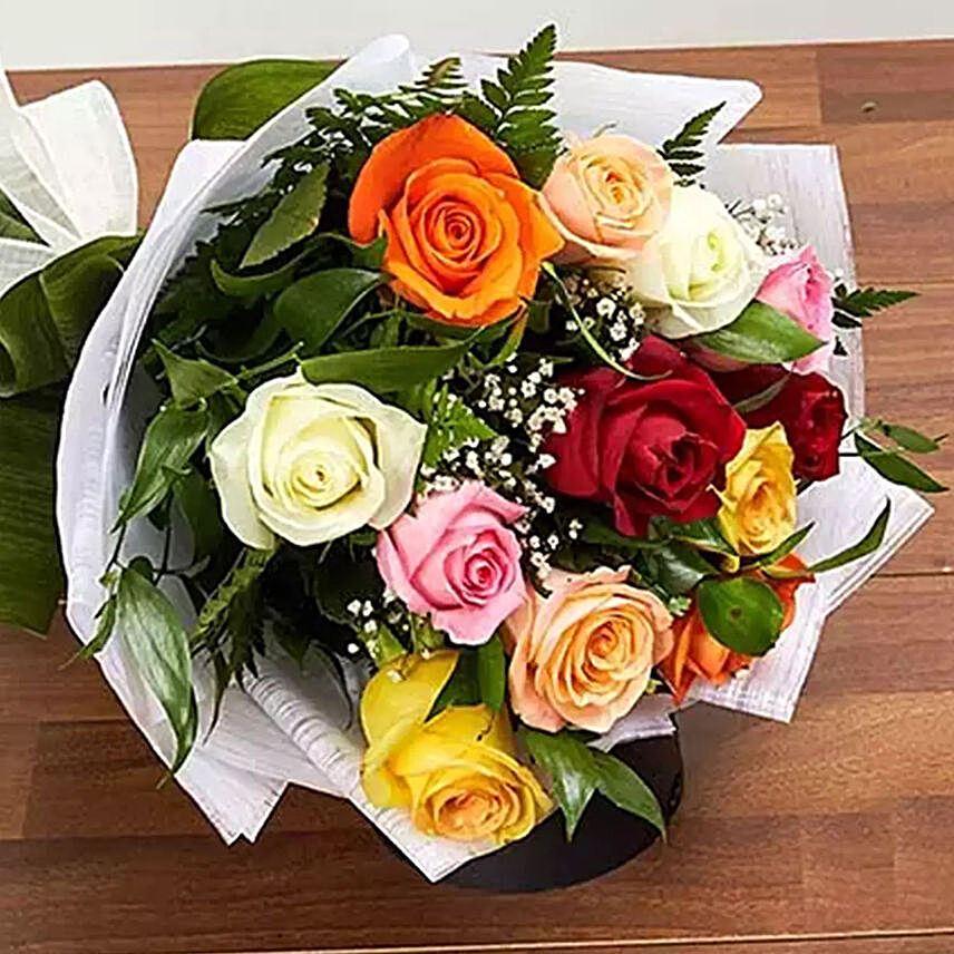 12 Mixed Color Roses Bouquet:Send Birthday Gifts to Saudi Arabia