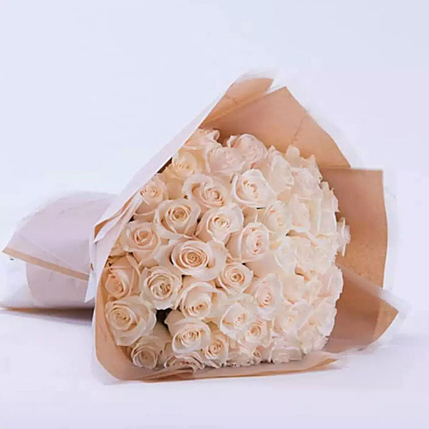 Beautifully Tied With A ribbon White Rose Bouquet:Flower Bouquet to Saudi Arabia