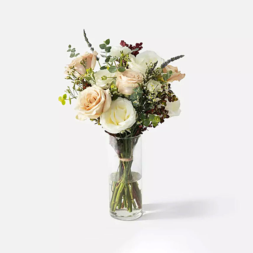 Blissful Assorted Rose Vase Arrangement:Send Birthday Gifts to Saudi Arabia