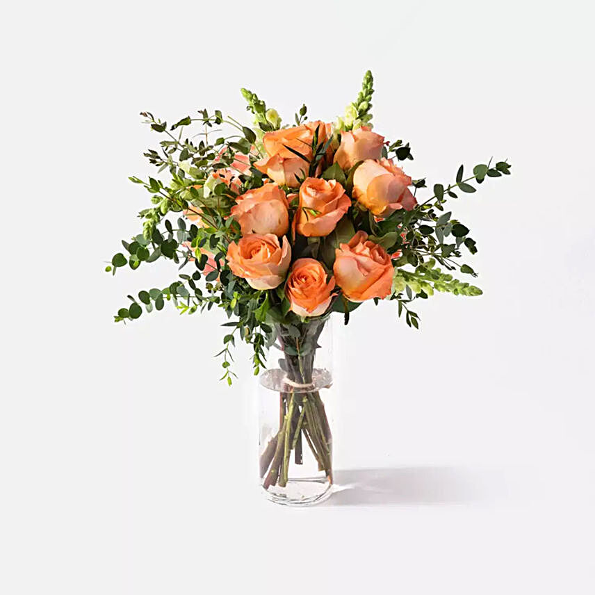 Blooming Peach Rose & Snapdragon Vase Arrangement:Send Flowers to Saudi Arabia