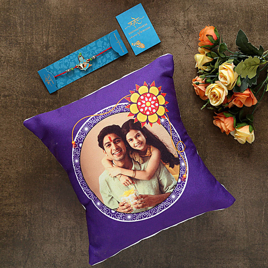 Bal Krishna Kids Rakhi And Personalised Cushion