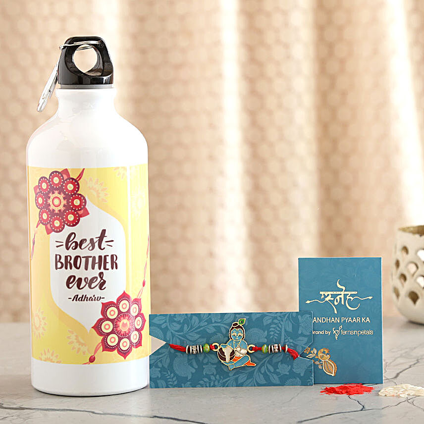 Bal Krishna Kids Rakhi And Personalised Bottle Combo:Send Rakhi for Kids in Saudi Arabia
