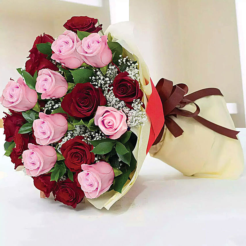 Glorious Pink N Red Rose Bouquet:Send Flowers to Saudi Arabia