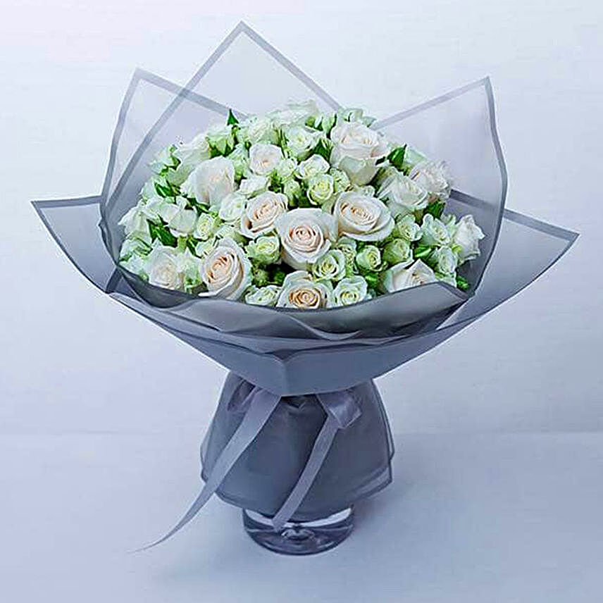 Majestic White Rose N Spray Rose Bouquet