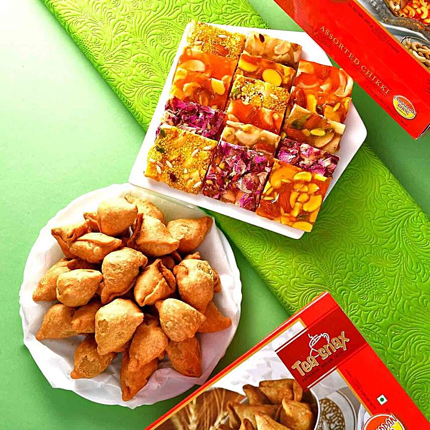 Assorted Chikki And Mini Samosa Combo:Send Sweets to Saudi Arabia