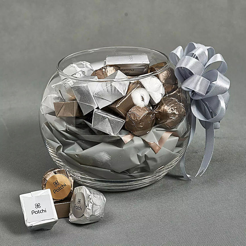 Glass Bowl Of Patchi Chocolates:Send Birthday Gifts to Saudi Arabia