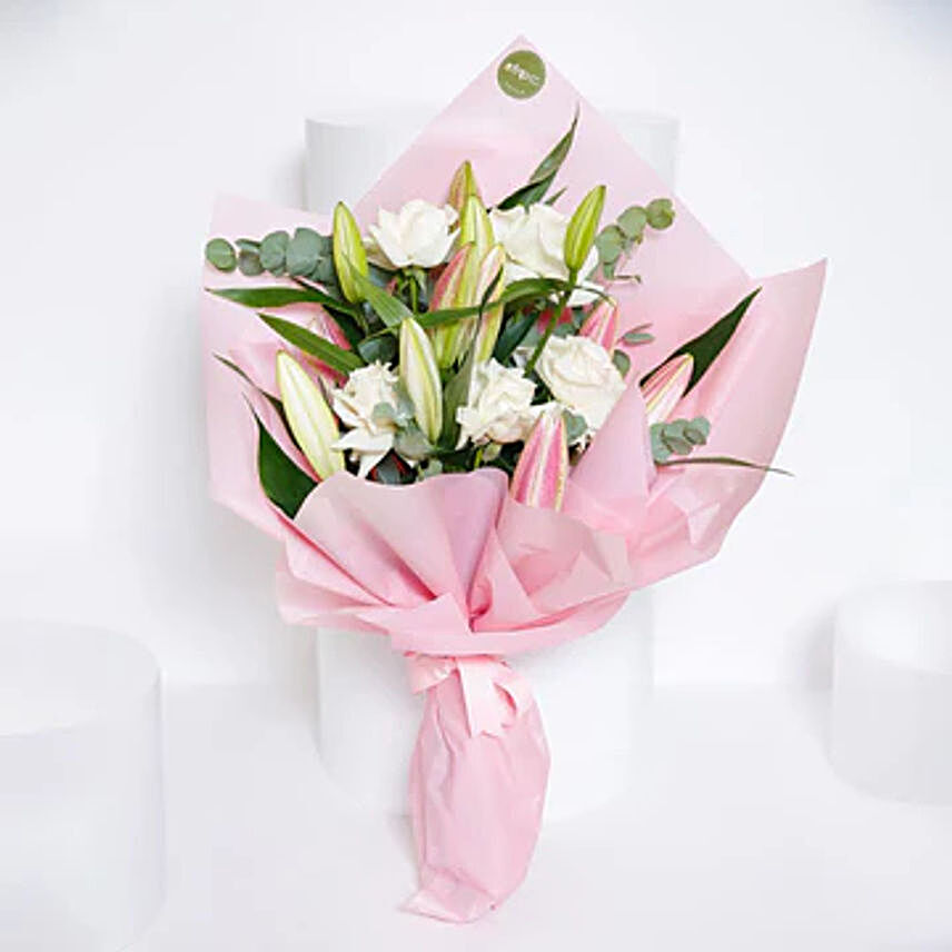 Mixed Roses Lilies Hand Bouquet Her
