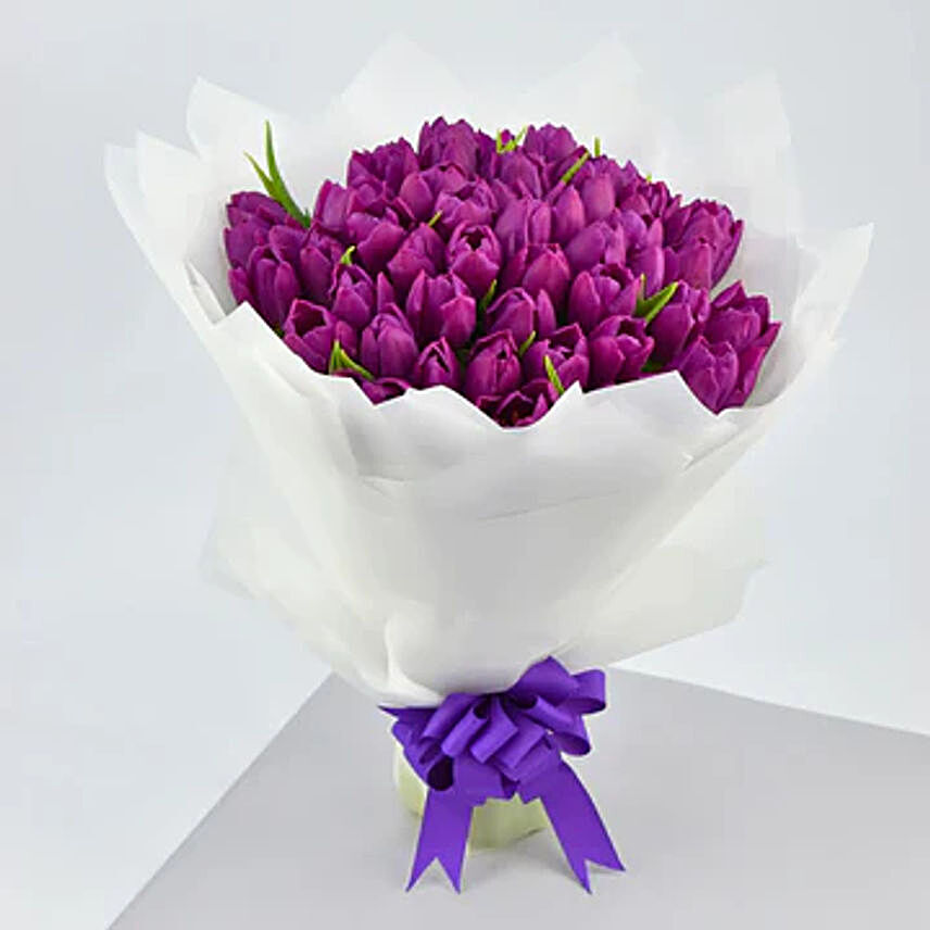 50 Purple Tulip Grand Bouquet
