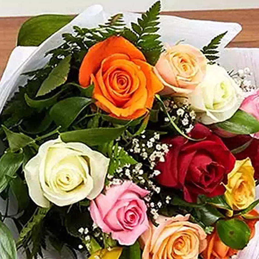 12 Mixed Color Roses Bouquet