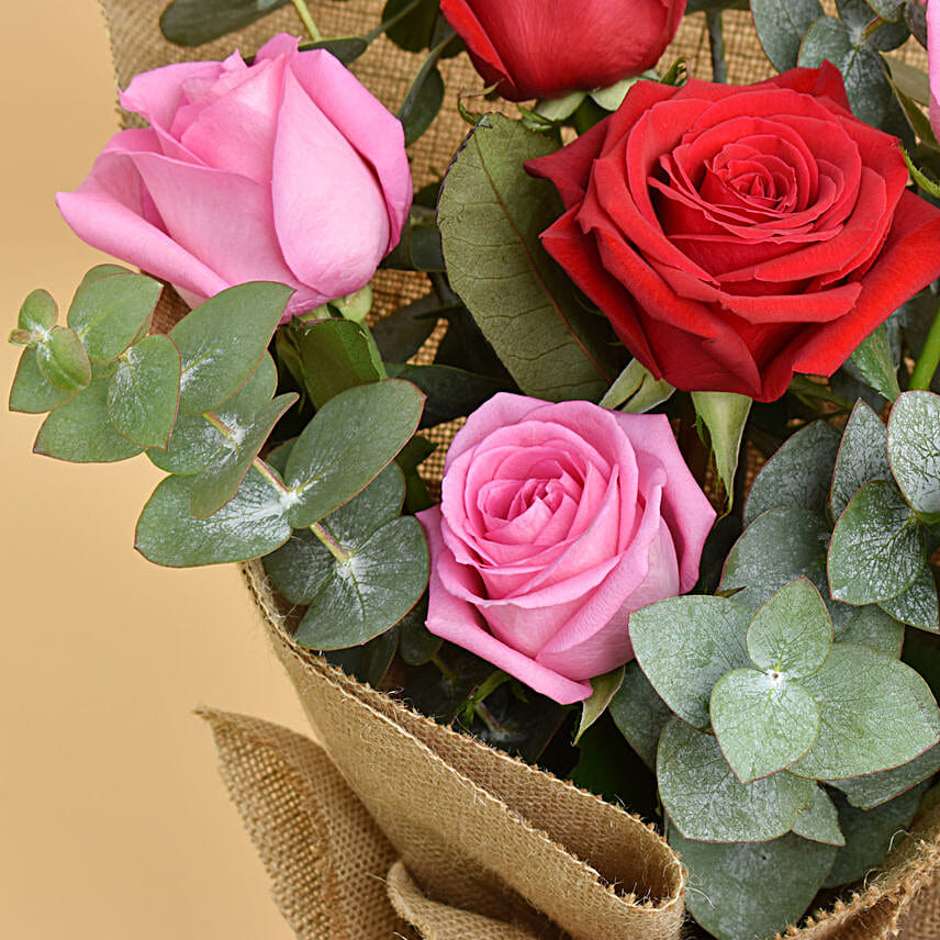 3 Pink 3 Red Roses Valentines Bouquet