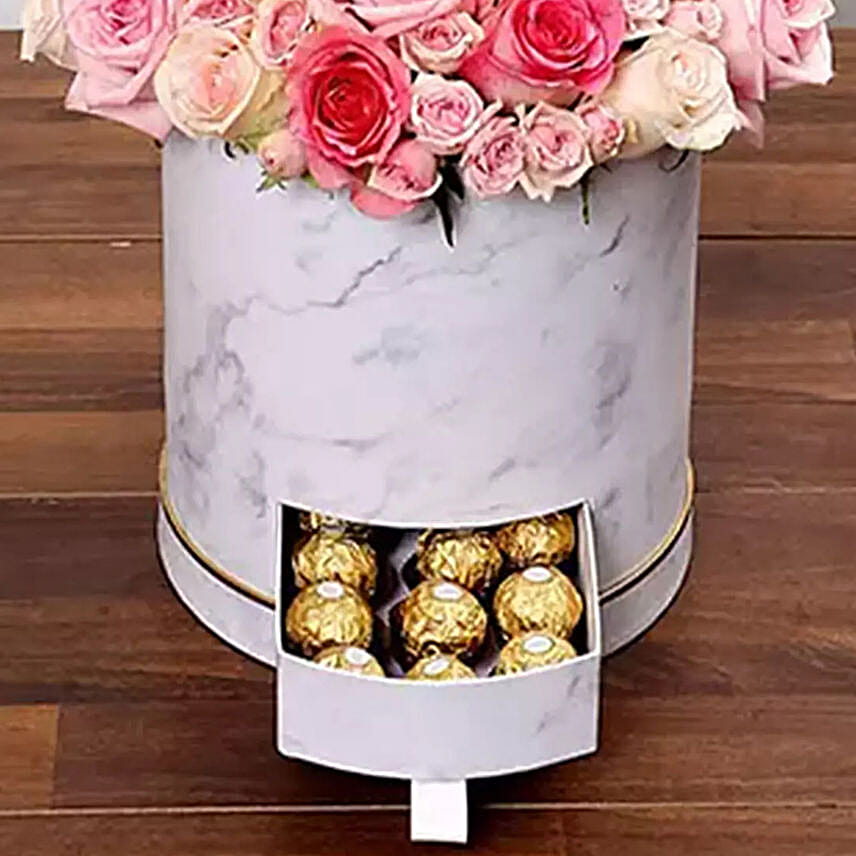 Box Of Pink Roses And Chocolates
