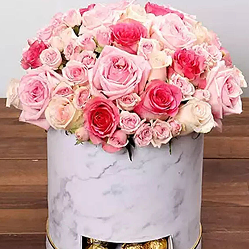 Box Of Pink Roses And Chocolates