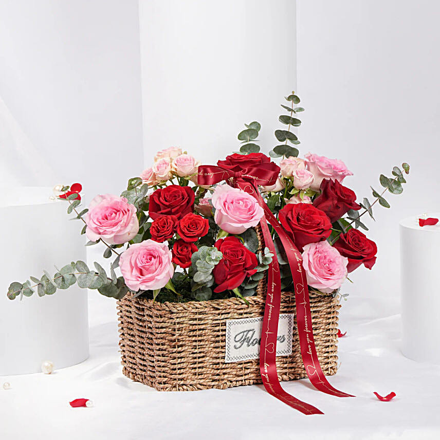 Love Basket  Red N Pink Roses