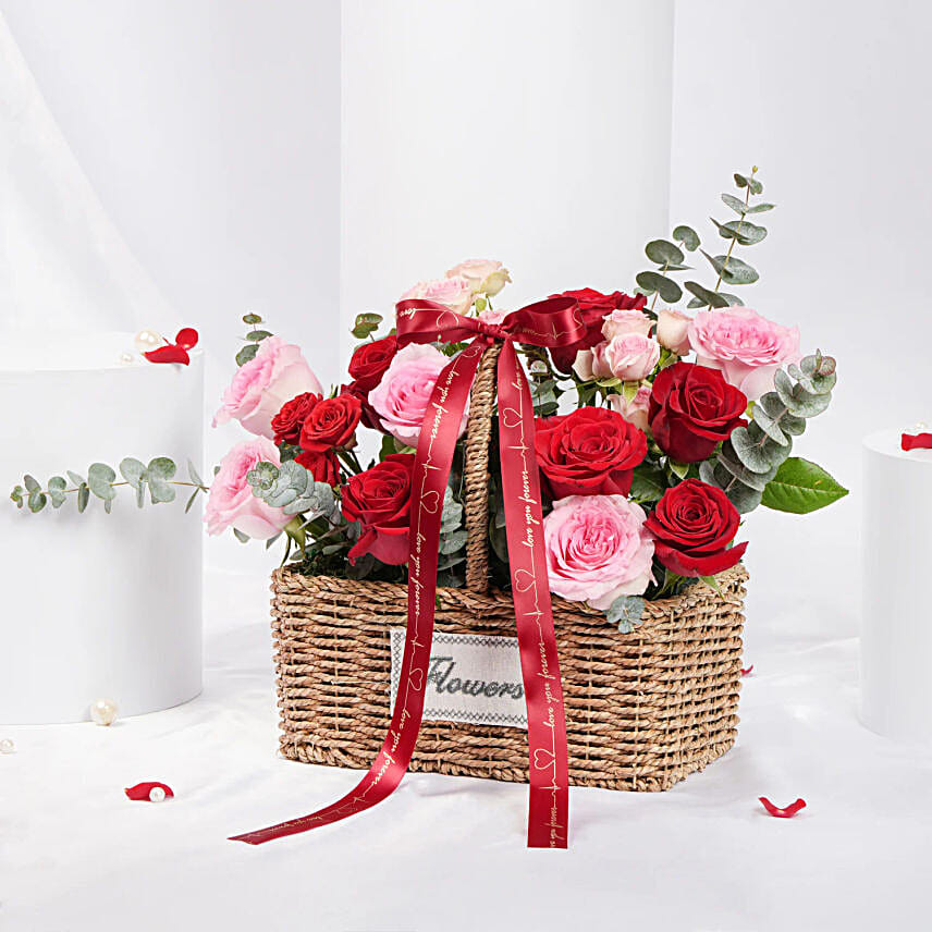 Love Basket  Red N Pink Roses