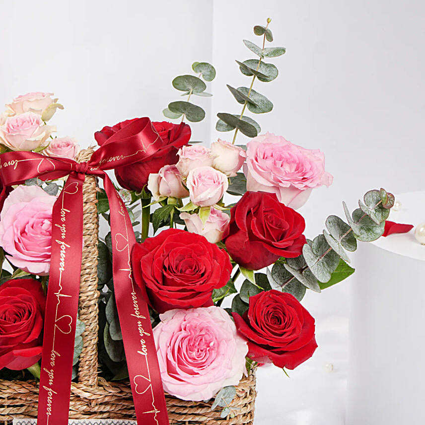 Love Basket  Red N Pink Roses