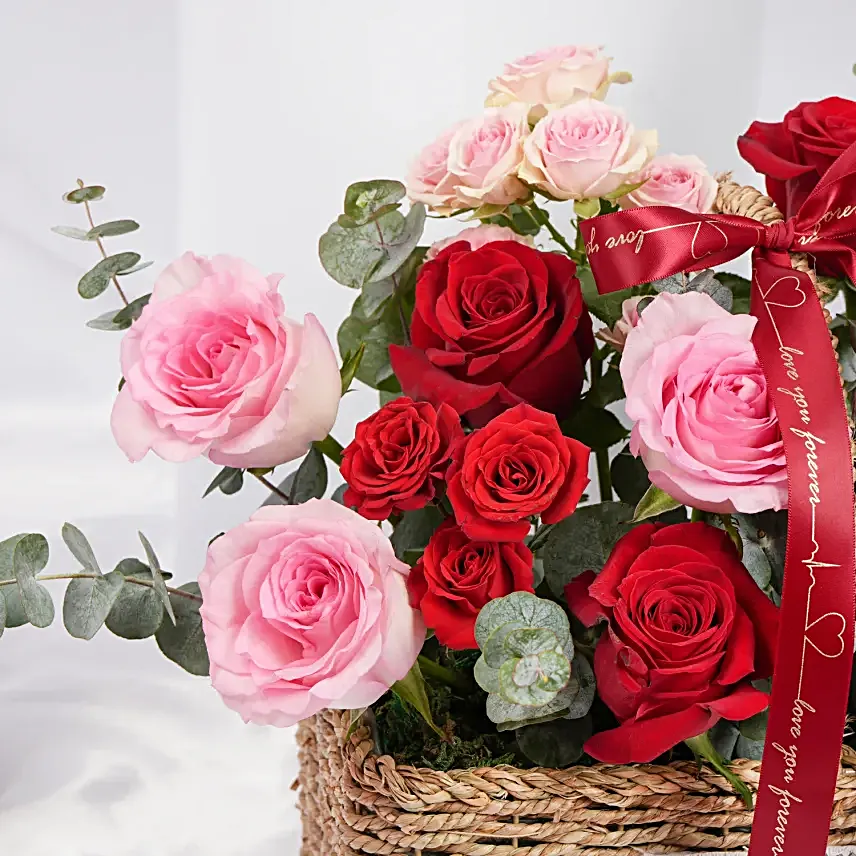 Love Basket  Red N Pink Roses