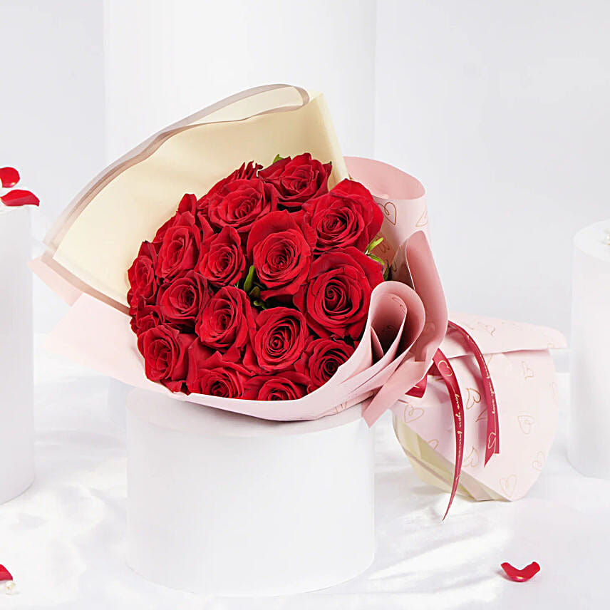 Malika  18 Valentines Red Roses Bouquet