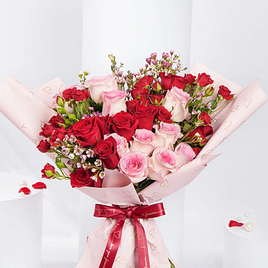 Malika  Pink Wrapping Rose Bouquet