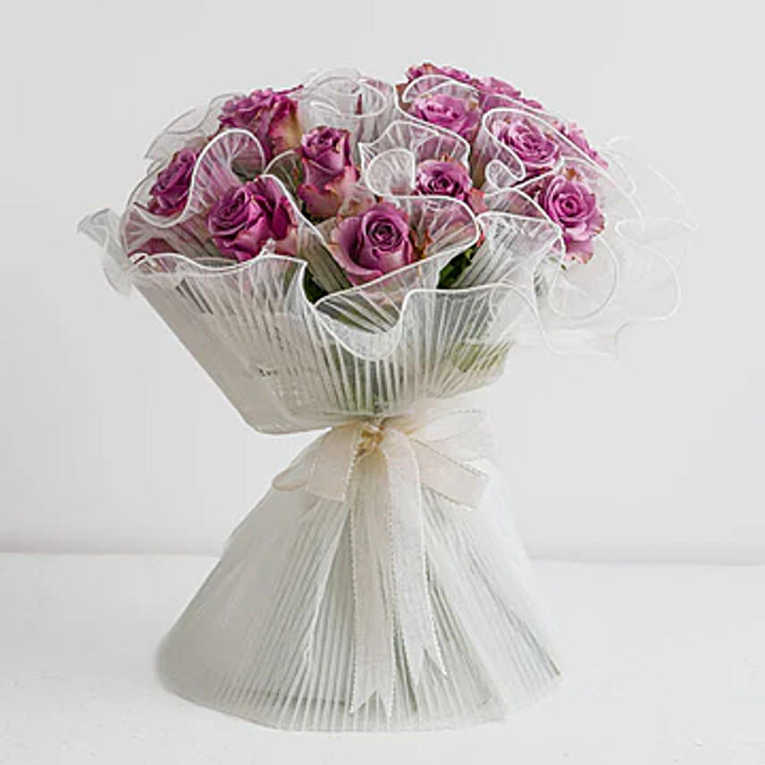 Purple Roses Bouquet in Transparent Wrapper