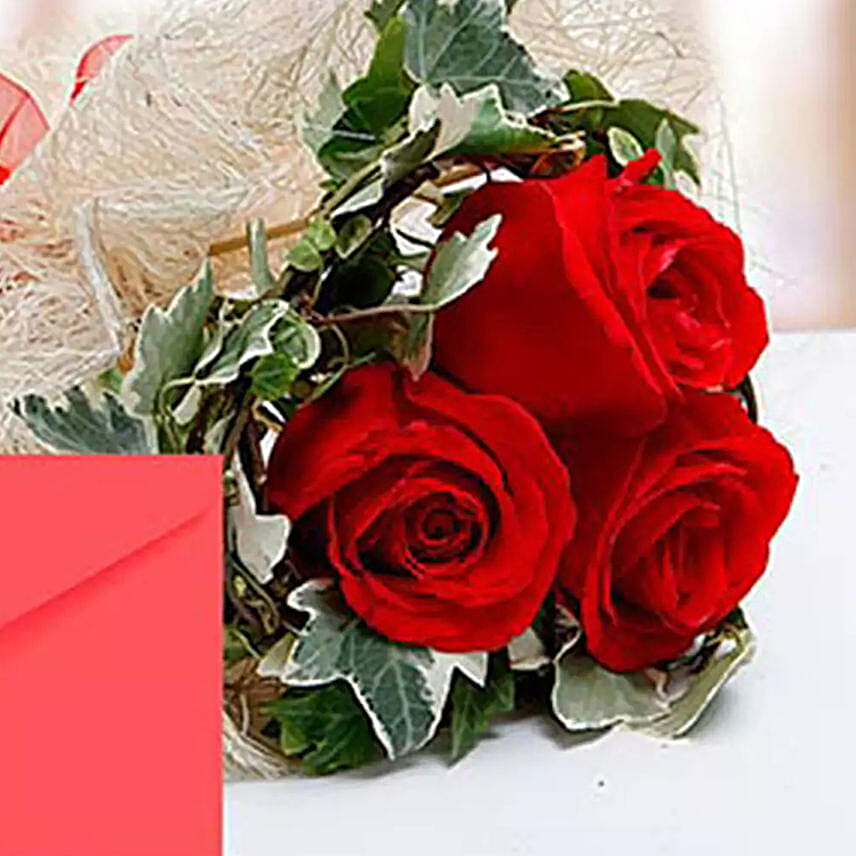 Red Roses Bouquet With Greeting Card