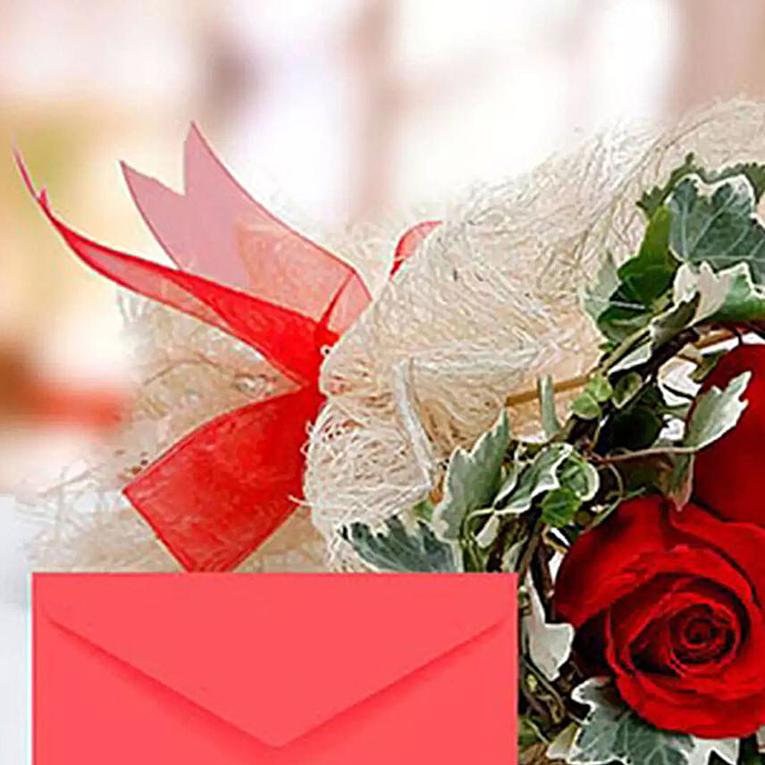 Red Roses Bouquet With Greeting Card
