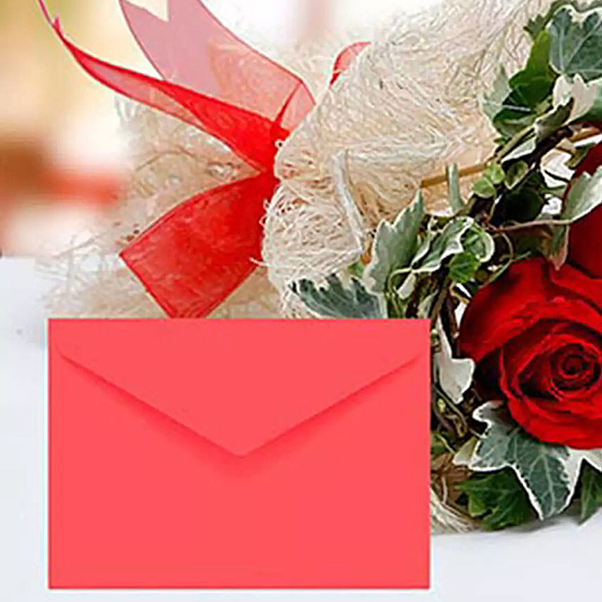 Red Roses Bouquet With Greeting Card