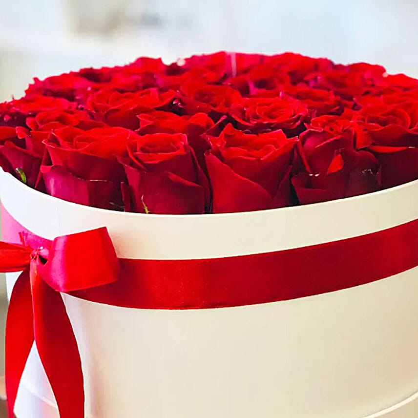 Romantic Red Roses White Box Arrangement