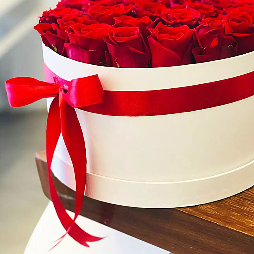 Romantic Red Roses White Box Arrangement