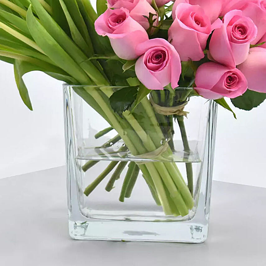 Roses And Pretty Tulips In Vase