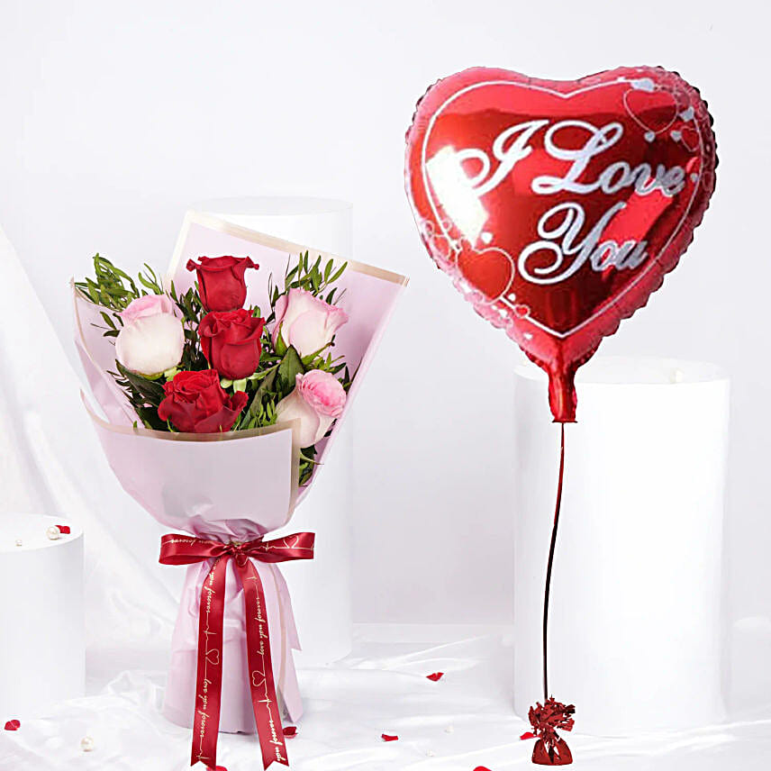Valentine Combo  Rose Bouquet N Heart Shape Balloon