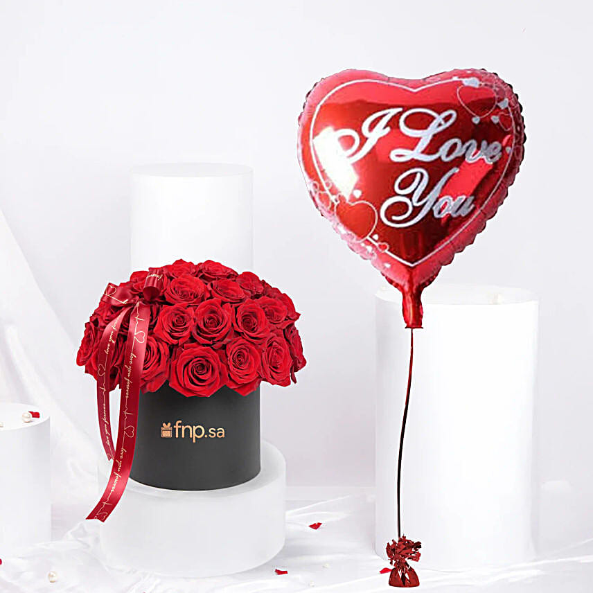 Valentine Combo  Rose Box N I Love You Red Balloon