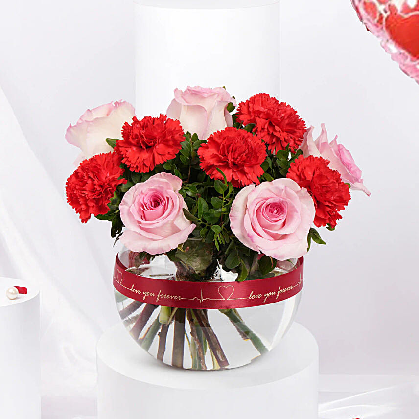 Valentine Flower Bowl N I Love You Balloon Combo