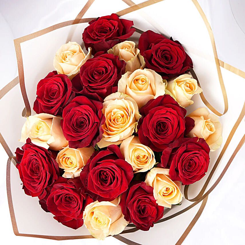 Valentine Peach N Red Rose Bouquet
