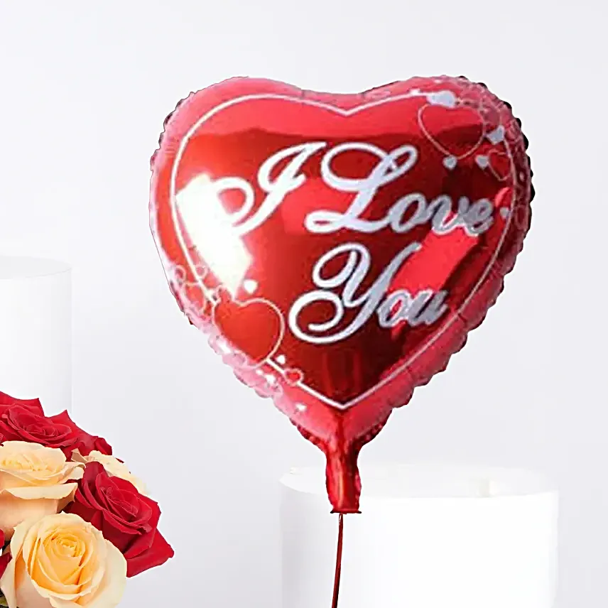 Valentine Rose Bowl N Heart Shape Balloon Combo