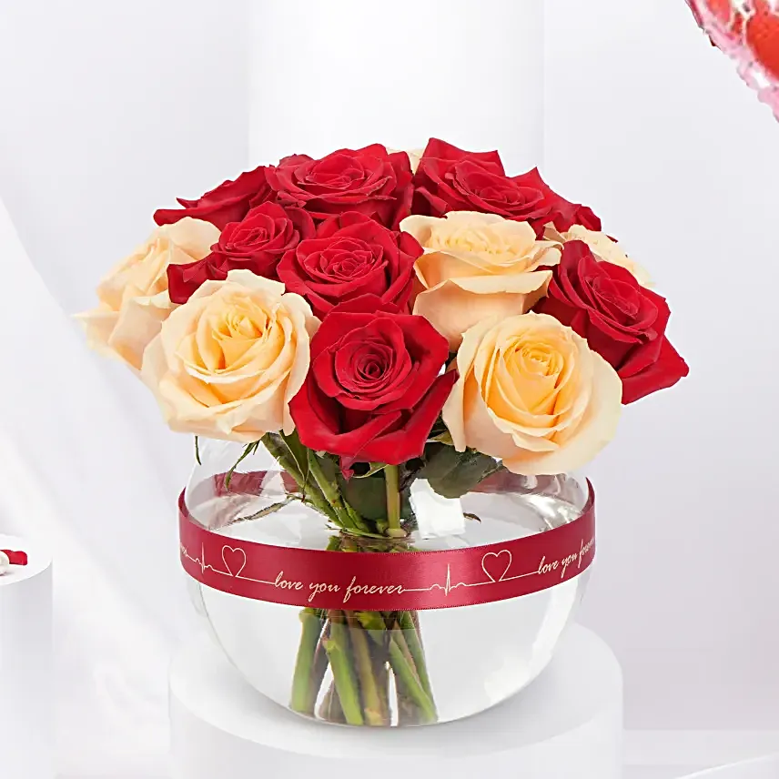 Valentine Rose Bowl N Heart Shape Balloon Combo